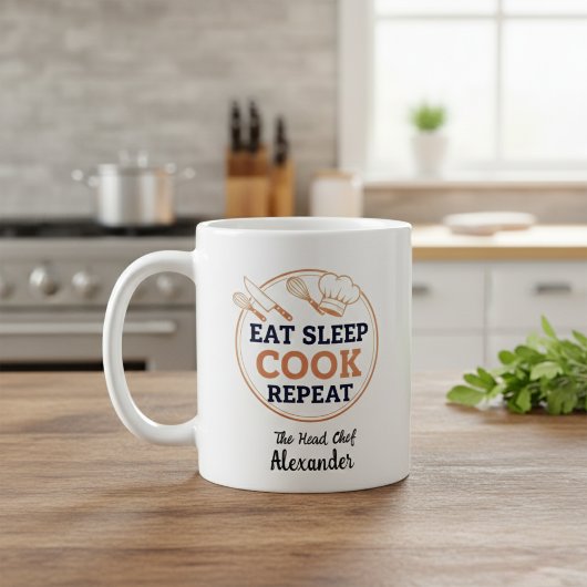 Personalized Eat Sleep Cook Repeat Head Chef Quote Koffiemok