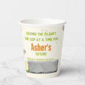 Personalized Eco Friendly Orange Dino Birthday Papieren Bekers (Achterkant)