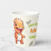 Personalized Eco Friendly Orange Dino Birthday Papieren Bekers (Voorkant)