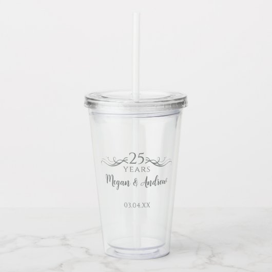 Personalized Elegant 25th Wedding Anniversary Acryl Drinkbeker (Voorkant)