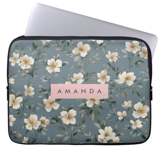 Personalized Elegant Blue Almond Blossom  Laptop Sleeve (Voorkant)