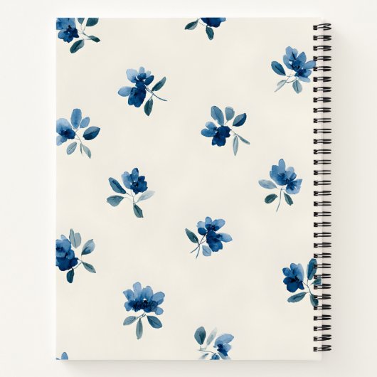 Personalized Elegant Blue Floral Design Notitieboek (Achterkant)