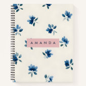 Personalized Elegant Blue Floral Design Notitieboek (Voorkant)