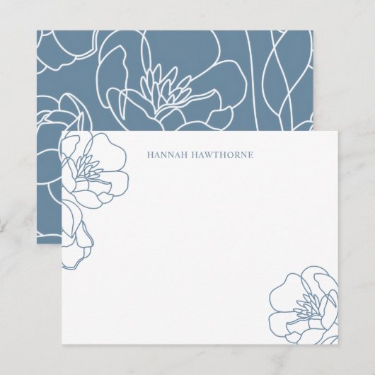 Personalized Elegant Blue Modern Line Art Floral Notitiekaartje (Voorkant / Achterkant)