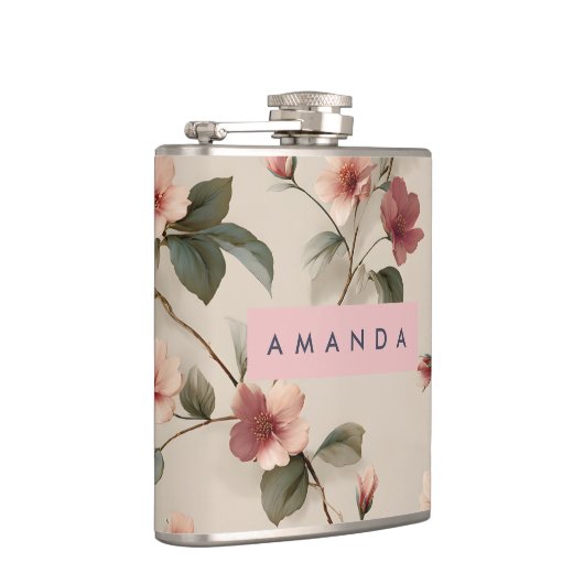 Personalized Elegant Blush Floral Vine Style Heupfles (Rechts)