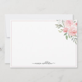 Personalized Elegant Blush Pink Roses and Greenery Notitiekaartje