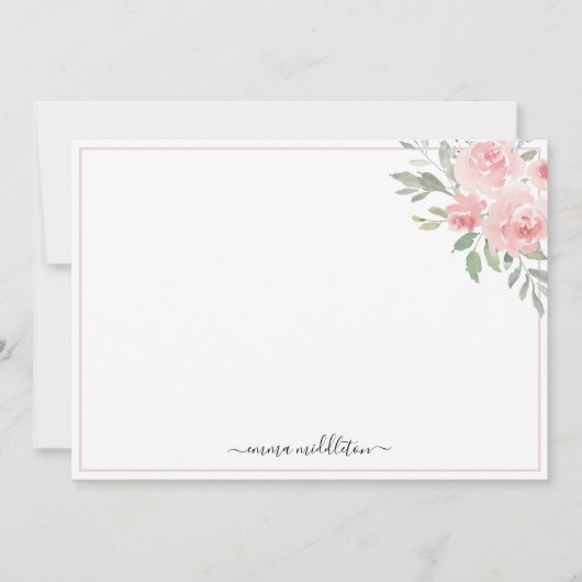 Personalized Elegant Blush Pink Roses and Greenery Notitiekaartje (Voorkant)