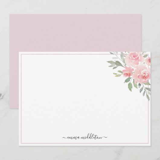 Personalized Elegant Blush Pink Roses and Greenery Notitiekaartje (Voorkant / Achterkant)