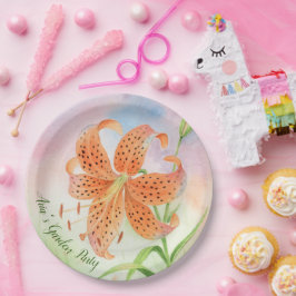 Personalized Elegant Botanical Tiger Lily Papieren Bordje