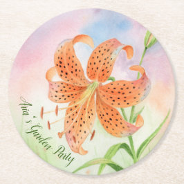 Personalized Elegant Botanical Tiger Lily Ronde Kartonnen Onderzetter