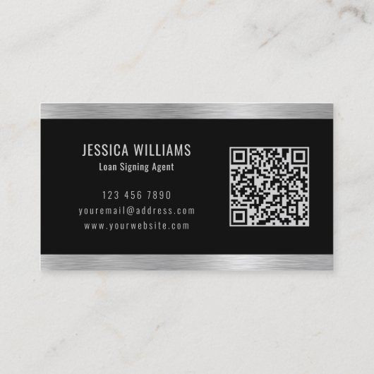 Personalized Elegant Brushed Silver Black QR Code Visitekaartje (Achterkant)