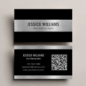 Personalized Elegant Brushed Silver Black QR Code Visitekaartje