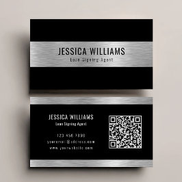 Personalized Elegant Brushed Silver Black QR Code Visitekaartje