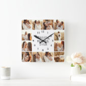 Personalized Elegant Cute Family 12 Photo Collage Vierkante Klok (Huis)
