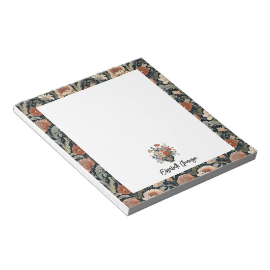 Personalized Elegant Dark Floral Notitieblok (Schuin)