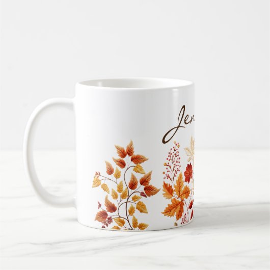 Personalized Elegant Fall Floral Embroidered Koffiemok (Links)