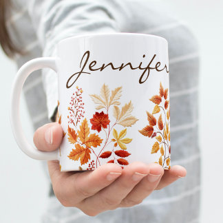 Personalized Elegant Fall Floral Embroidered Koffiemok