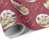 Personalized Elegant Family Photo Red Christmas Cadeaupapier (Rol Hoek)