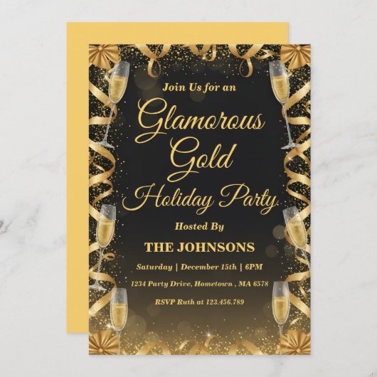 Personalized Elegant Gold Christmas Party Kaart (Voorkant / Achterkant)