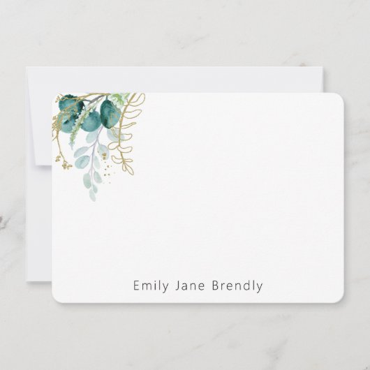 Personalized Elegant Gold Greenery Watercolor  Notitiekaartje (Voorkant)