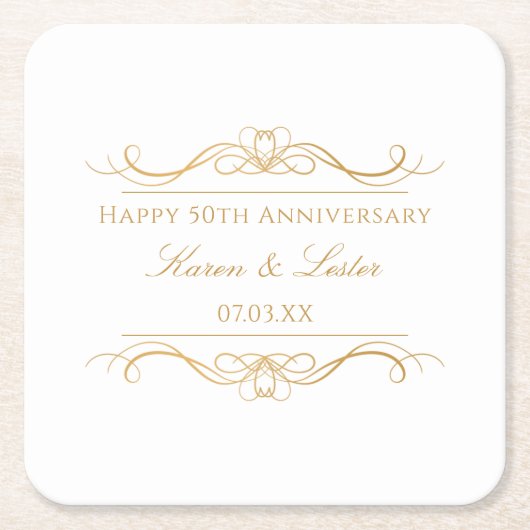 Personalized Elegant Gold Swirl 50th Anniversary Kartonnen Onderzetters (Voorkant)
