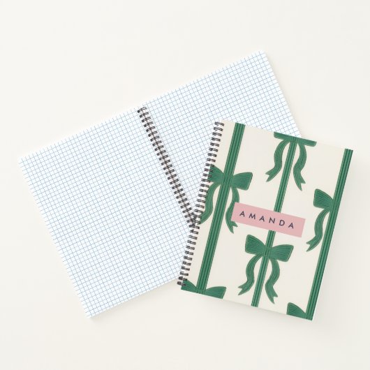 Personalized Elegant Green Bow Ribbon  Notitieboek (Binnen)