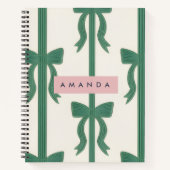 Personalized Elegant Green Bow Ribbon  Notitieboek (Voorkant)