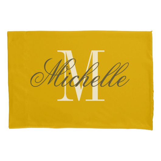 Personalized elegant monogram mustard yellow kussensloop (Voorkant)
