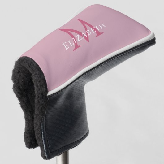 Personalized Elegant Monogram Name Initial Pink Golfheadcover (3/4 voorkant)