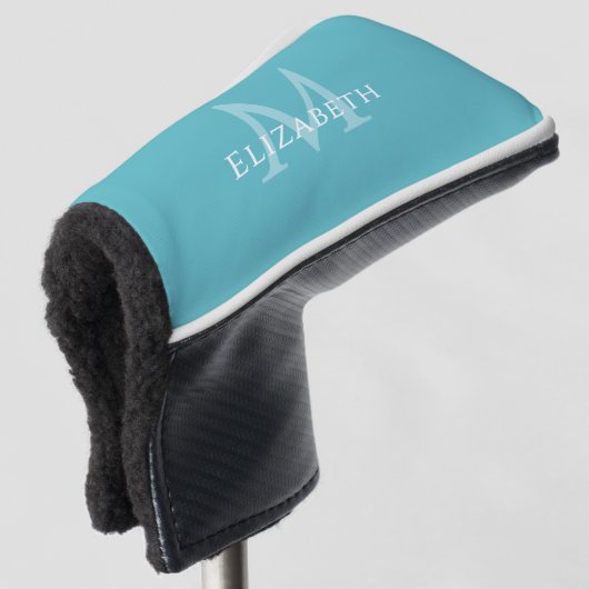 Personalized Elegant Monogram Name Initial Teal Golfheadcover (3/4 voorkant)