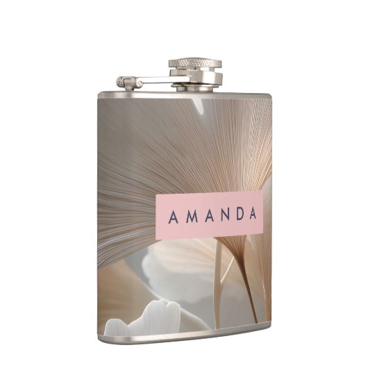 Personalized Elegant Neutral Ginkgo Leaves Heupfles (Rechts)