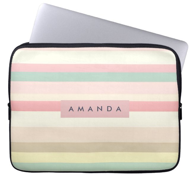 Personalized Elegant Pastel Macaron Stripe Laptop Sleeve (Voorkant)