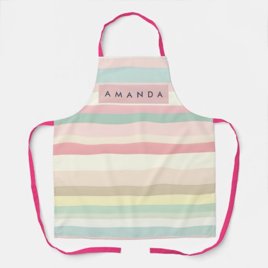 Personalized Elegant Pastel Macaron Stripe Schort (Voorkant)