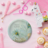 Personalized Elegant Peacock Feathers Gold Wedding Papieren Bordje (Feest)