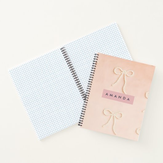 Personalized Elegant Pearl Bow in Soft Blush Notitieboek (Binnen)