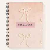 Personalized Elegant Pearl Bow in Soft Blush Notitieboek (Voorkant)