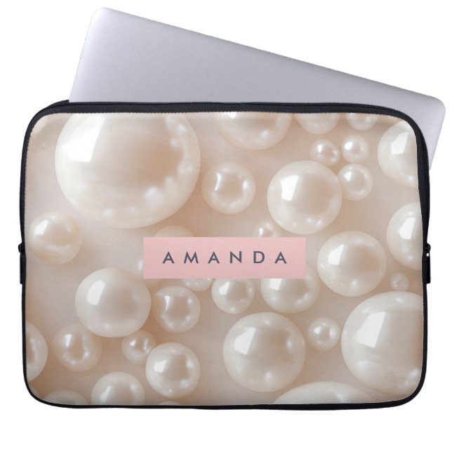 Personalized Elegant Pearl Soft White Luxury Laptop Sleeve (Voorkant)