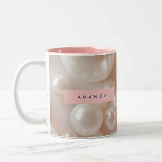 Personalized Elegant Pearl Soft White Luxury Tweekleurige Koffiemok (Links)