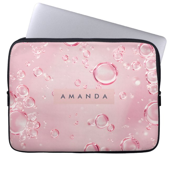 Personalized Elegant Pink Bubble Aesthetic Laptop Sleeve (Voorkant)