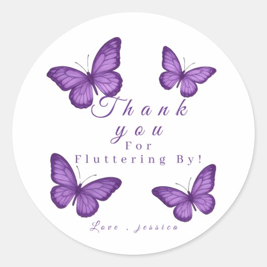 Personalized Elegant Purple Butterfly Bridal  Ronde Sticker (Voorkant)