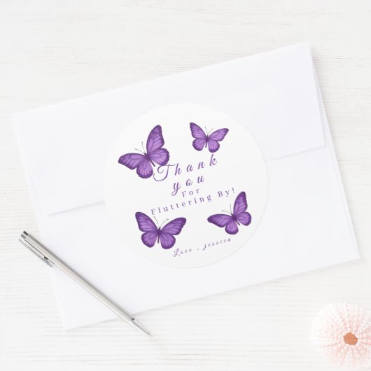 Personalized Elegant Purple Butterfly Bridal  Ronde Sticker (Envelop)