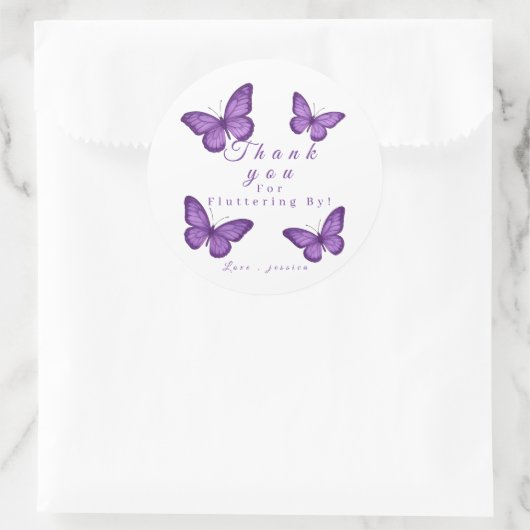 Personalized Elegant Purple Butterfly Bridal  Ronde Sticker (Tas)