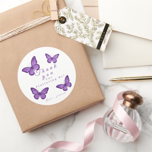 Personalized Elegant Purple Butterfly Bridal  Ronde Sticker (Geschenken)