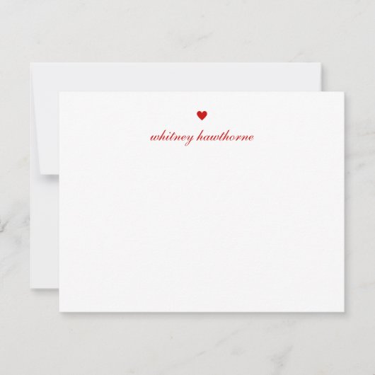 Personalized Elegant Script Red Heart Notitiekaartje (Voorkant)
