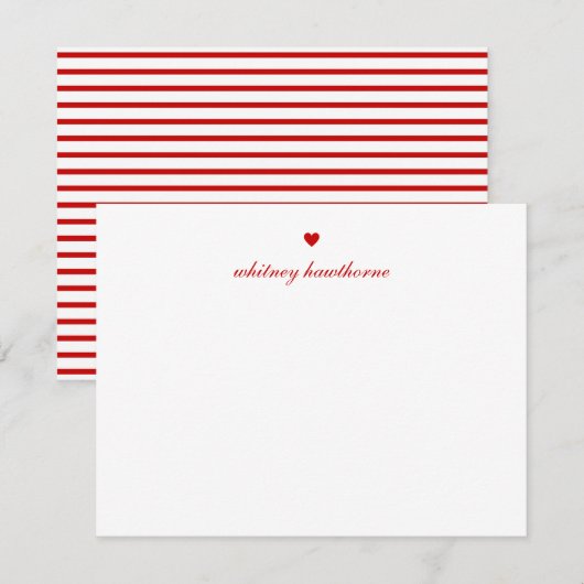 Personalized Elegant Script Red Heart Notitiekaartje (Voorkant / Achterkant)