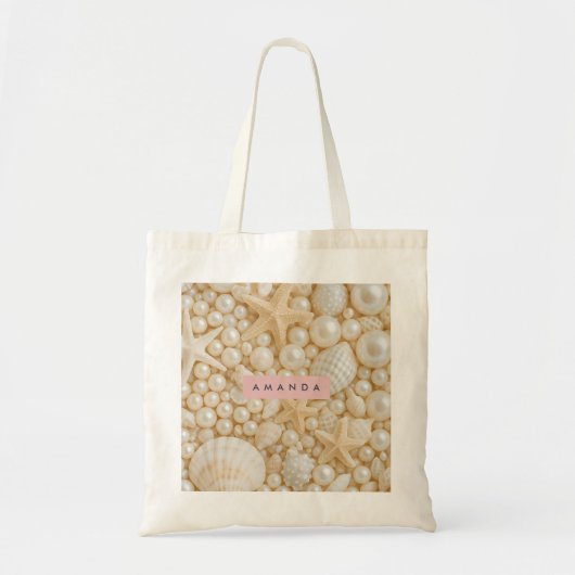 Personalized Elegant Seashell and Pearl Tote Bag (Voorkant)