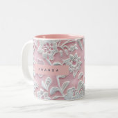 Personalized Elegant Soft Blush Lace Flower Tweekleurige Koffiemok (Voorkant links)