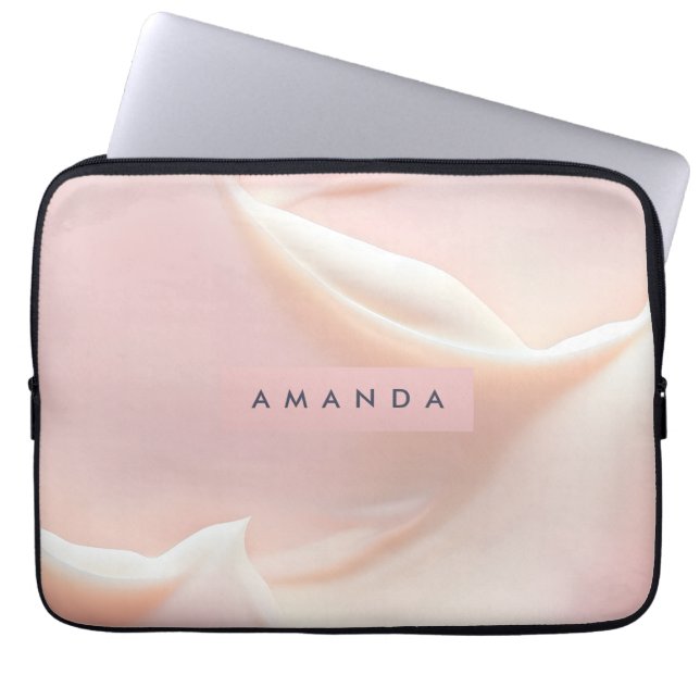 Personalized Elegant Soft Blush Satin Abstract Laptop Sleeve (Voorkant)