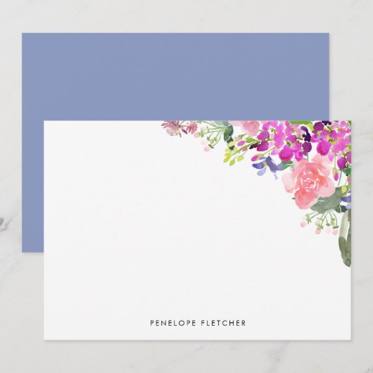 Personalized Elegant Watercolor Floral Notitiekaartje (Voorkant / Achterkant)