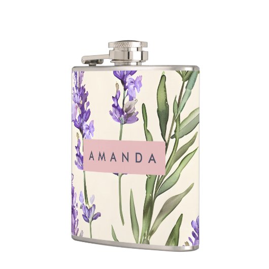 Personalized Elegant Watercolor Lavender Heupfles (Links)